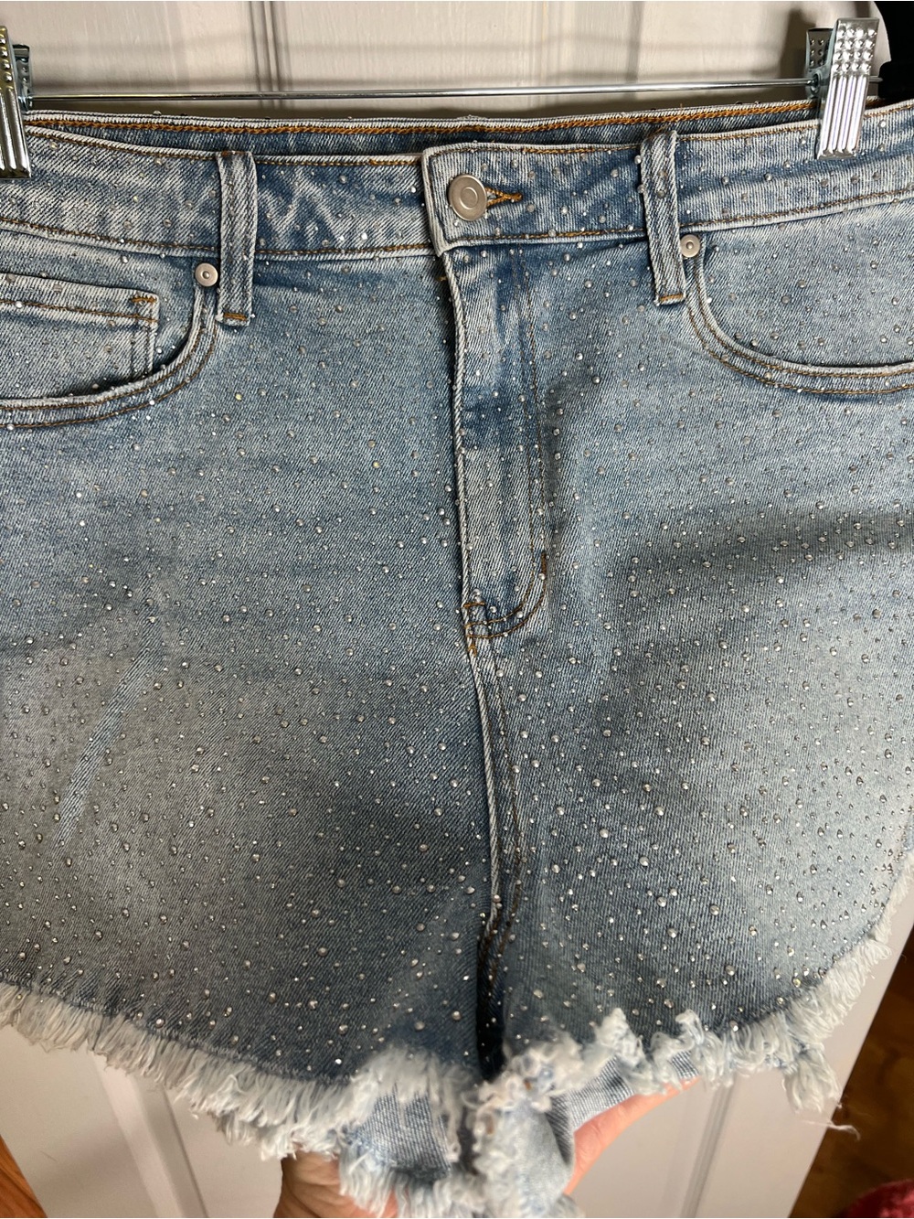 Altar'd State Light Blue Shorts with Silver Rhinestone Studs - Picture 9 of 11